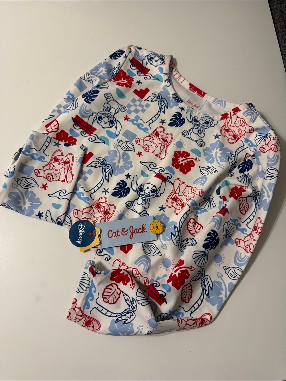 Cat & Jack Kids' White Rashguard Top with Red & Blue Stitch Print